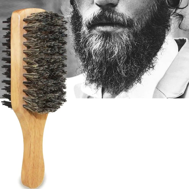 Men Boar Bristle Hair Brush – Natural Wood Beard & Hair Styling Tool with Curved Handle (Available in Small, Medium, Large Sizes)