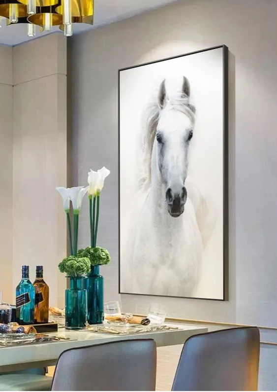 White Horse Abstract Canvas – Modern Frameless Wall Art with Waterproof Finish (Multiple Sizes Available)