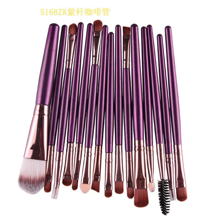 15-Piece Makeup Brush Set – Complete Professional Collection for Face, Eyes, and Brows