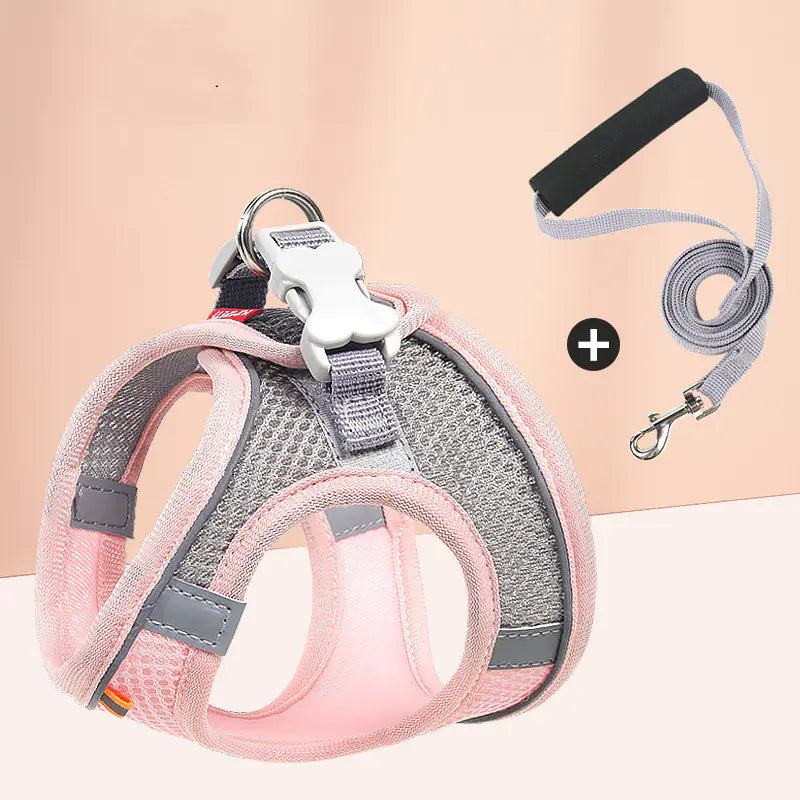 Pet Mesh Chest Harness with Leash – Breathable Cotton Safety Vest for Small Dogs (XXS–L)