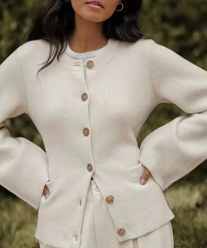 Women’s Knitted Cardigan Coat – Waist Tie, Round Neck, Soft Knit Warmth (XS–2XL)