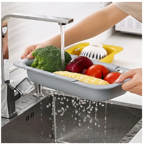 Adjustable Retractable Plastic Vegetable Draining Basket – Multi-Color Expandable Sink Colander