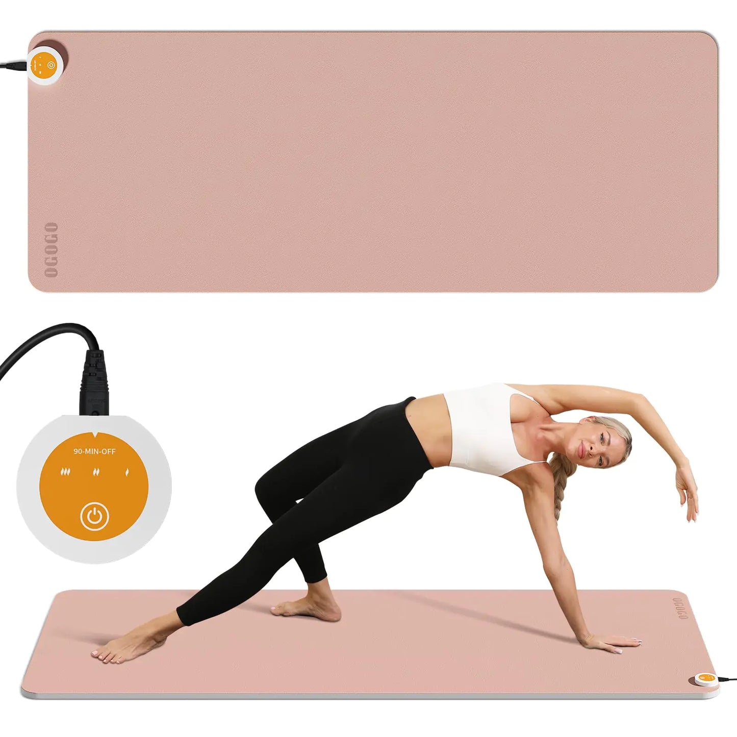 Heated Yoga Mat - 72 x 26.7 x 0.4 in | Intelligent Heating Pad for Hot Yoga, Period Cramps &amp; Winter Workouts – 120V Electric Fitness Mat
