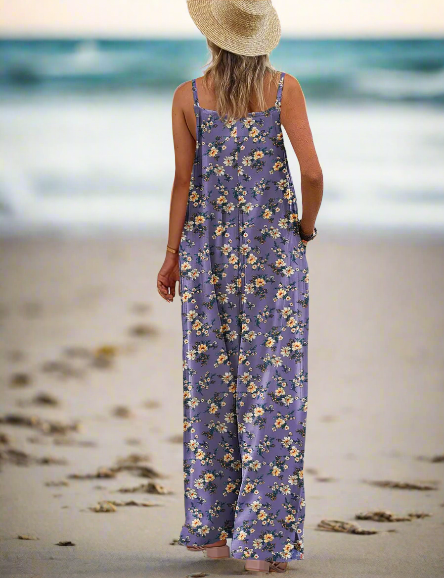 YESNO Women's Summer Boho Casual Jumpsuits Wide Leg Overalls Floral Print Baggy Rompers with Pocket PZZCR Medium Floral 08