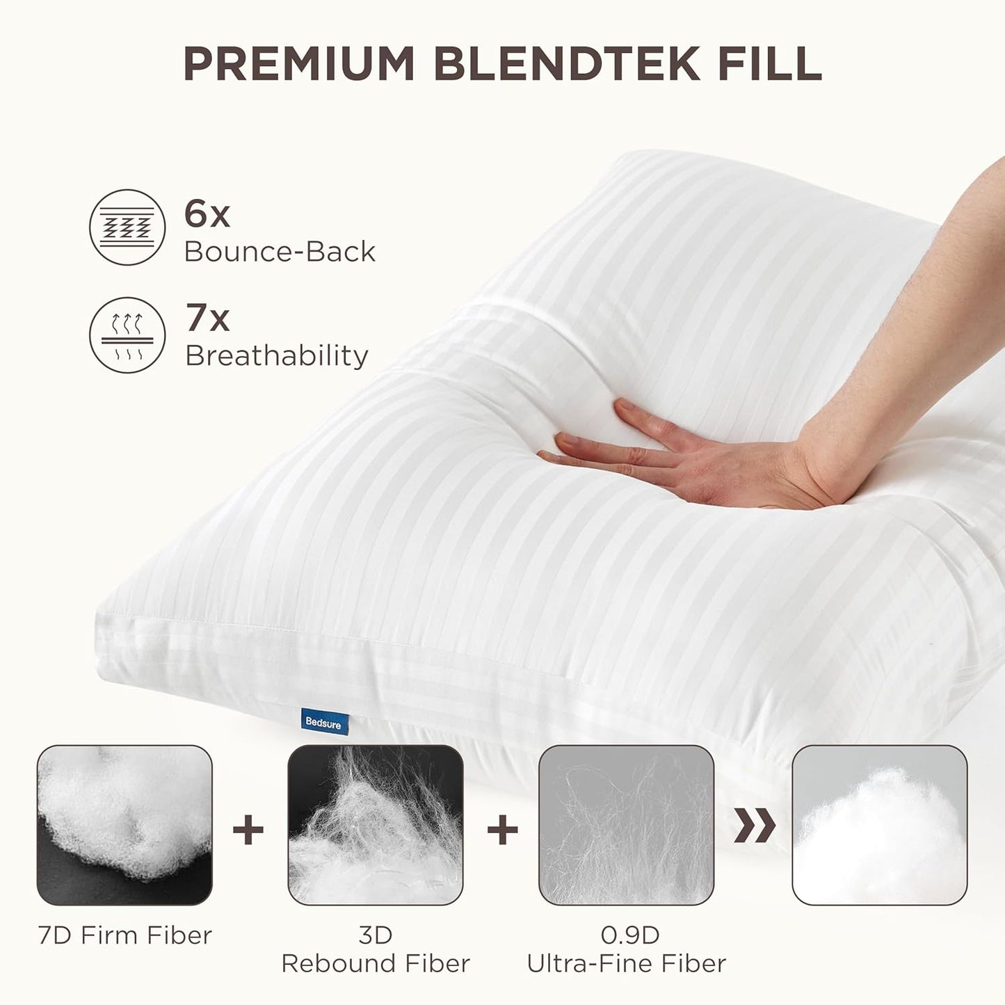 Adjustable Layer Bed Pillows for Sleeping – King Size, Set of 2. Soft & Firm Fluffy Pillows with 100% Cotton Cover and 4 Customizable Layers for Back, Side & Stomach Sleepers