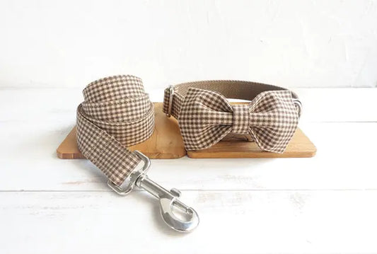 Teddy Dog Pen Pet Leash Set – Coffee Plaid Leash and Harness for Small to Large Dogs (XS–XL)