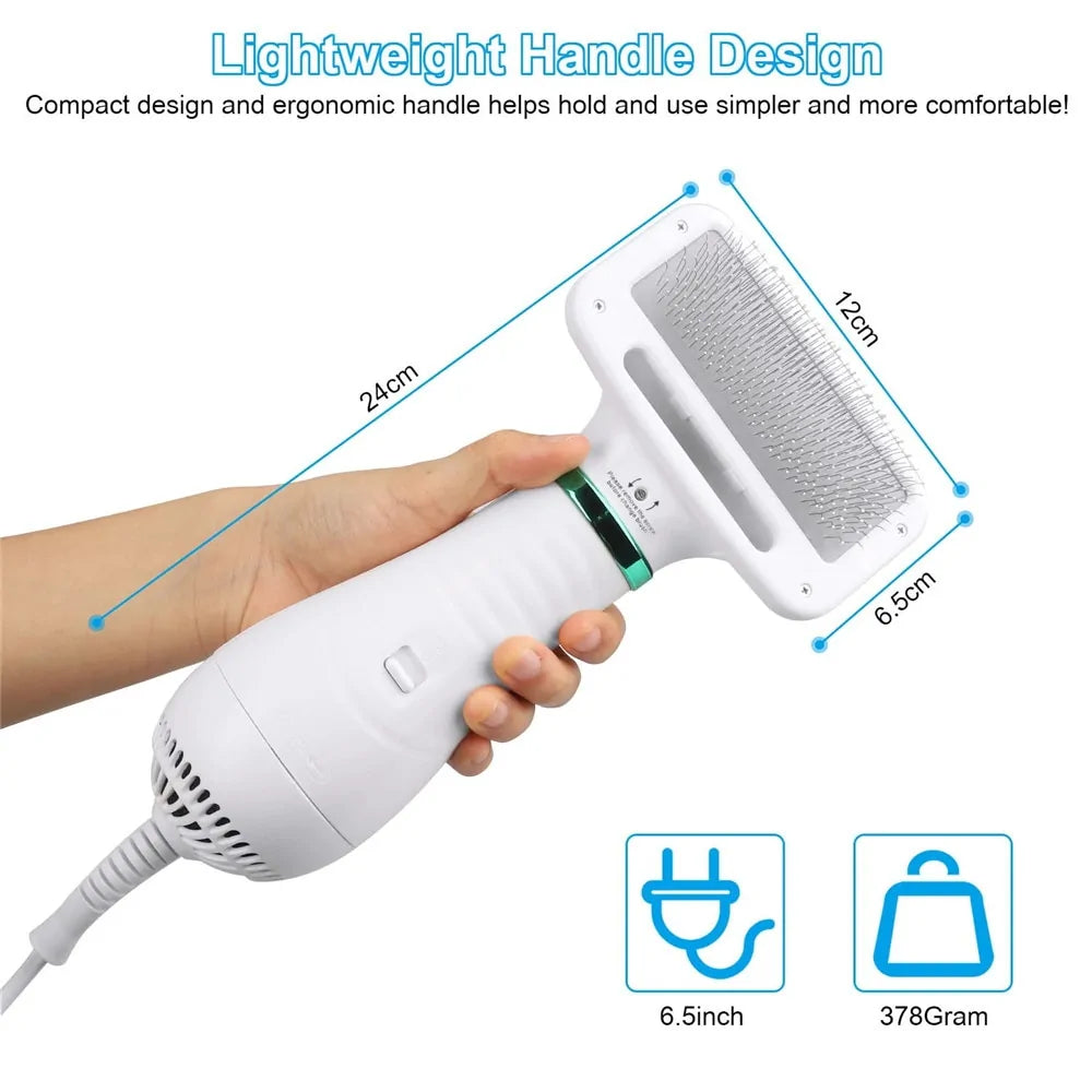 2-in-1 Pet Hair Dryer Brush – Quiet Drying & Detangling with Adjustable Heat (Low Noise, Dual Use, Overheat Protection)