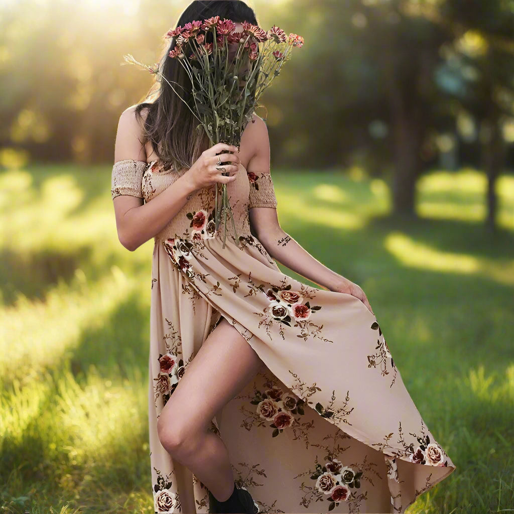 Bohemian Floral Maxi Dress – Ankle-Length Fit-and-Flare for Effortless Summer Style