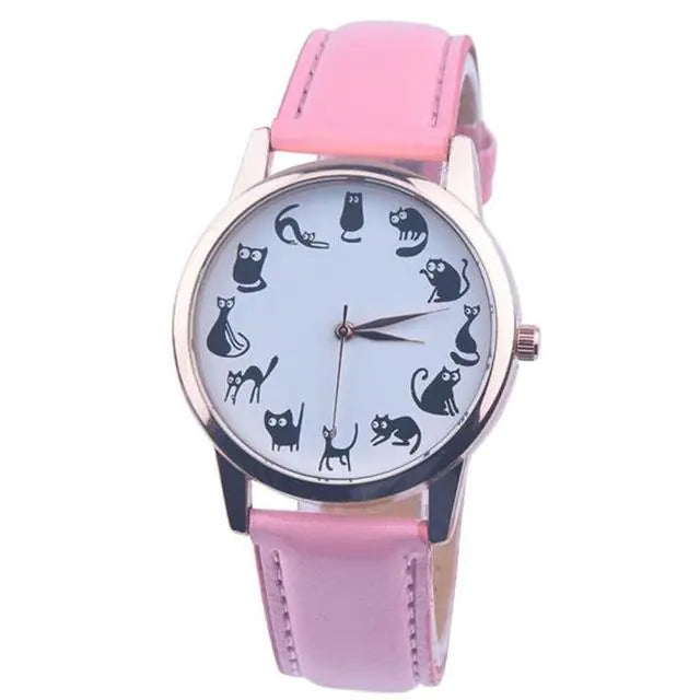 Cat Lover Women’s Watch – Elegant Leather Quartz Timepiece for Feline Fans