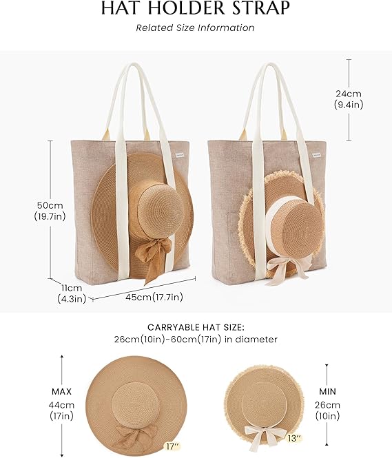 Large Beach Tote Bag with Hat Holder – Stylish & Spacious for Summer Adventures