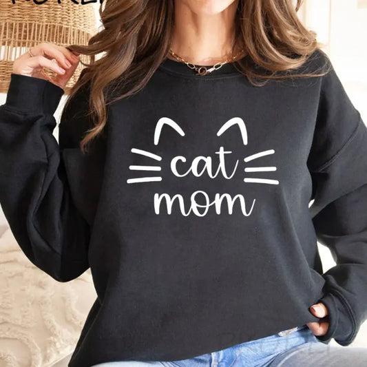 Cat's Mother's Sweatshirt – Playful Pink Cartoon Pullover for Cat Lovers