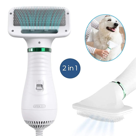 2-in-1 Pet Hair Dryer Brush – Quiet Drying & Detangling with Adjustable Heat (Low Noise, Dual Use, Overheat Protection)