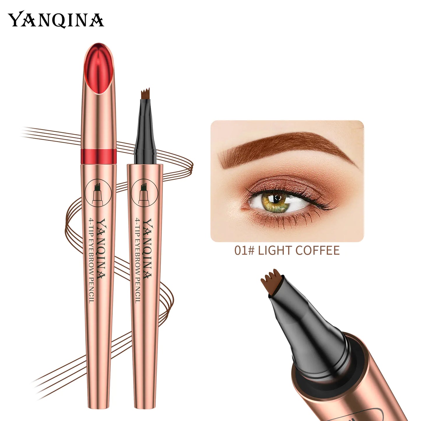 YANQINA Four-Claw Liquid Eyebrow Pencil – Waterproof, Sweat-Proof, Long-Lasting 24H Wear