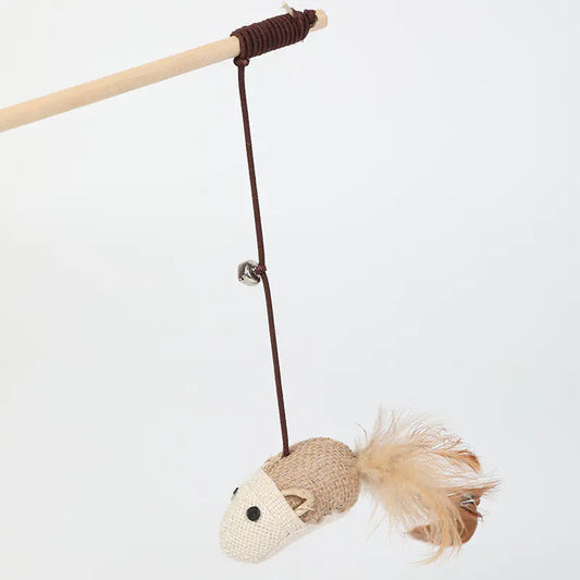 Interactive Cat Teaser Toy – Hemp Rope Wand with Wooden Handle for Active Play and Exercise