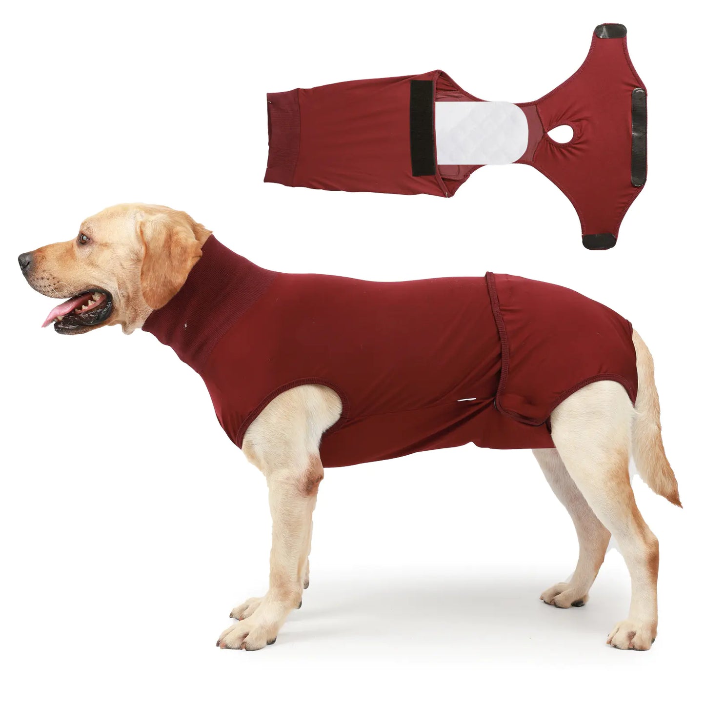 Dog Recovery Suit – Soft Post-Surgery Pet Clothing with Nappy Pad & Velcro Design (XXS–3XL, Grey & Wine Red)