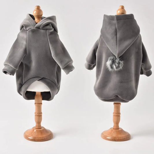 Cute Pet Ball Hoodie – Soft Golden Velvet Dog Sweater with Pom-Pom Hood (XS–XXL)