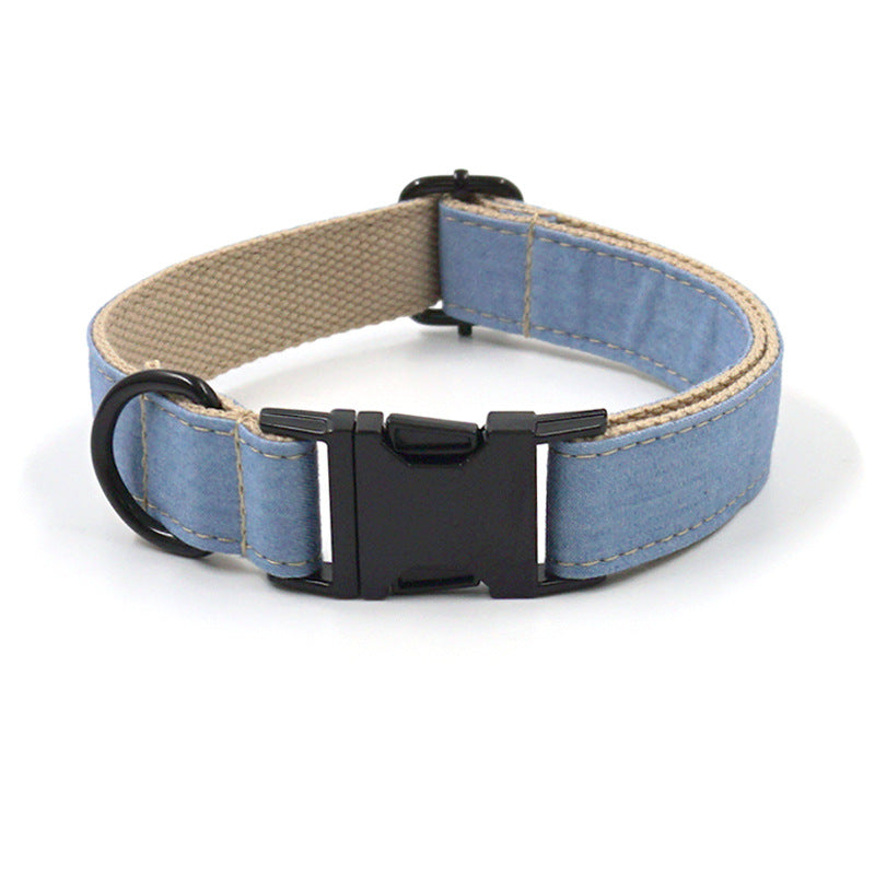 Buckle Lettering Deep Denim Pet Collar Dog Leash Bow Set – Stylish Comfort in a Denim-Inspired Look