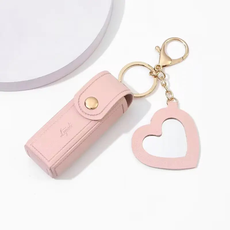 Coin Purse Keychain Lipstick Mini – PU Leather Lipstick Holder with Heart Charm & Key Ring
