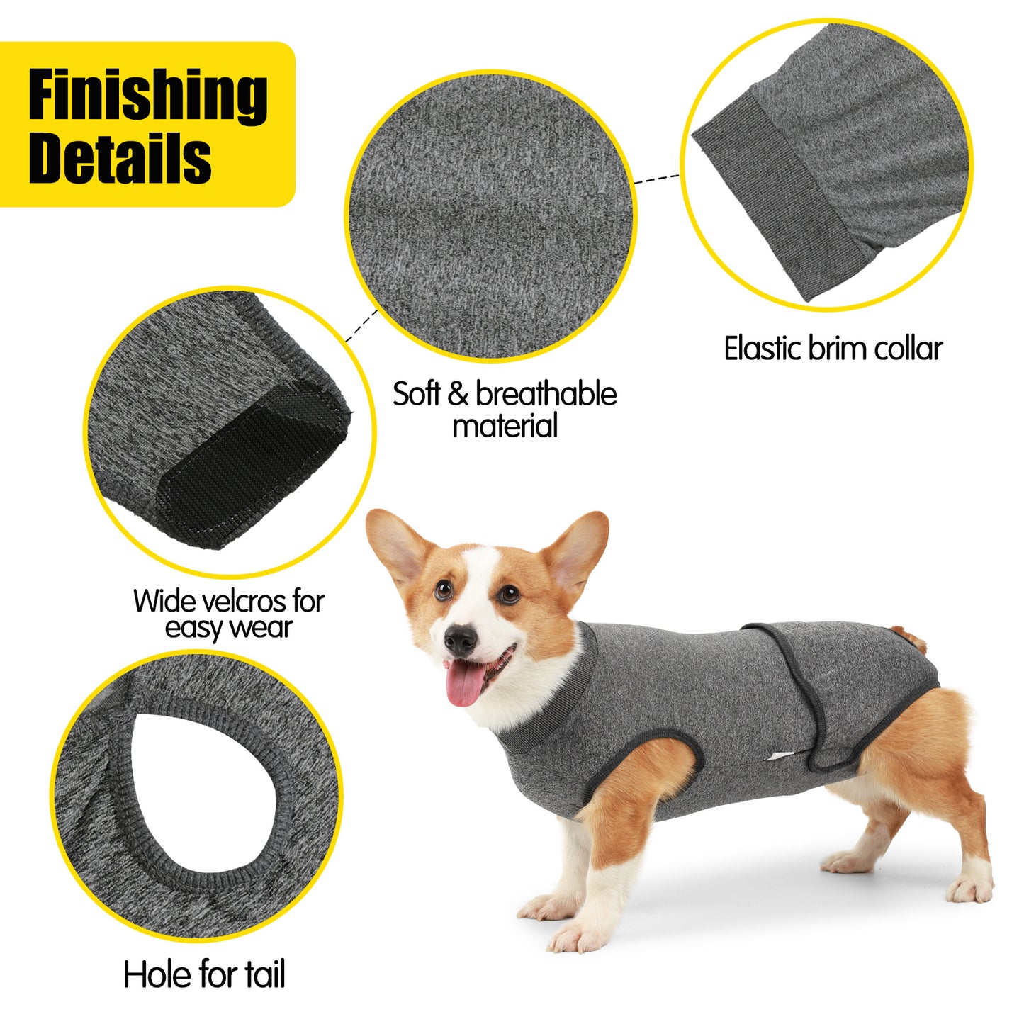 Dog Recovery Suit – Soft Post-Surgery Pet Clothing with Nappy Pad & Velcro Design (XXS–3XL, Grey & Wine Red)