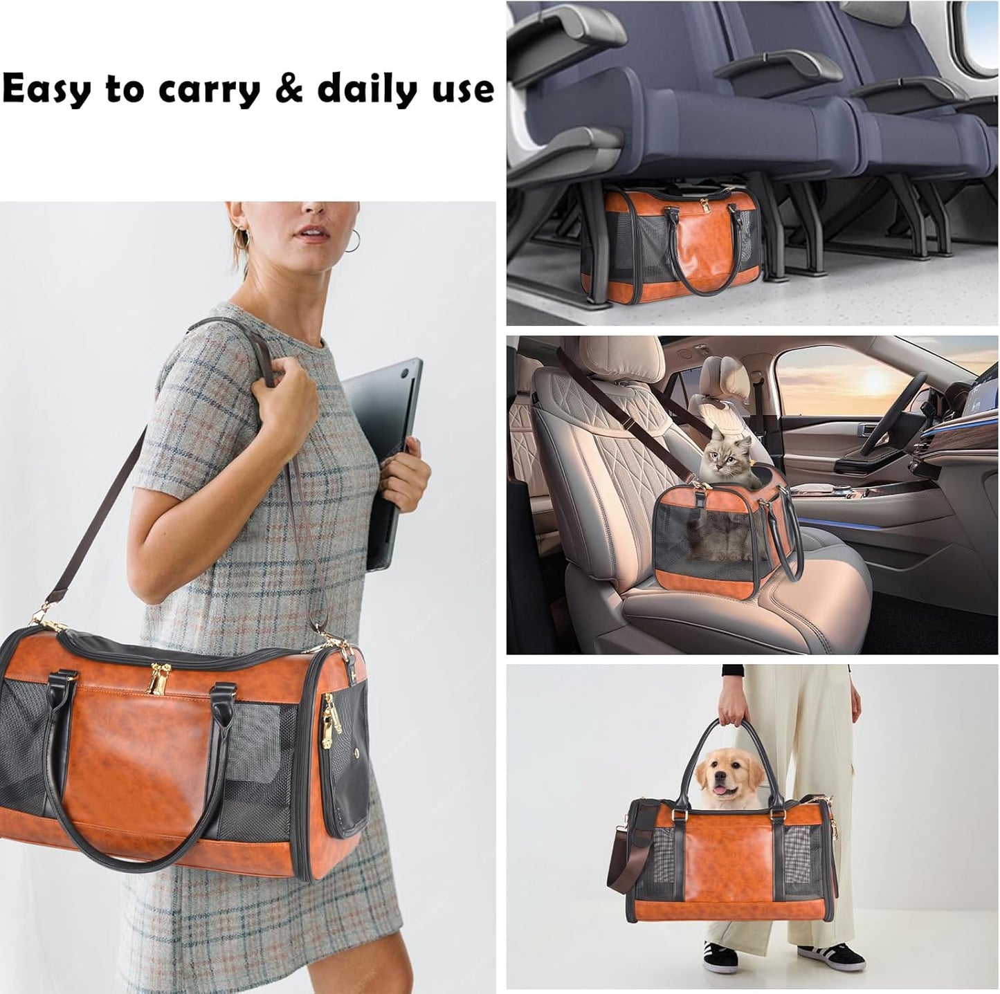 Vegan Leather Dog Carrier – TSA-Approved Travel Tote for Small Pets (Up to 15 lbs)