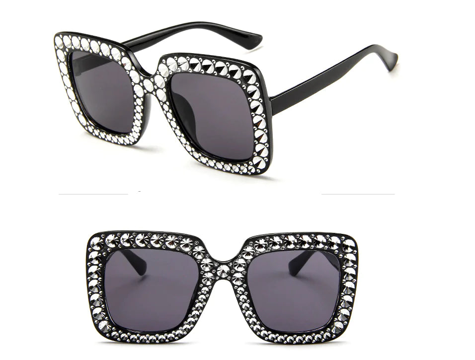 Square Rhinestone Sunglasses – Oversized Glamour with Dazzling Crystal Frames (7 Color Options)