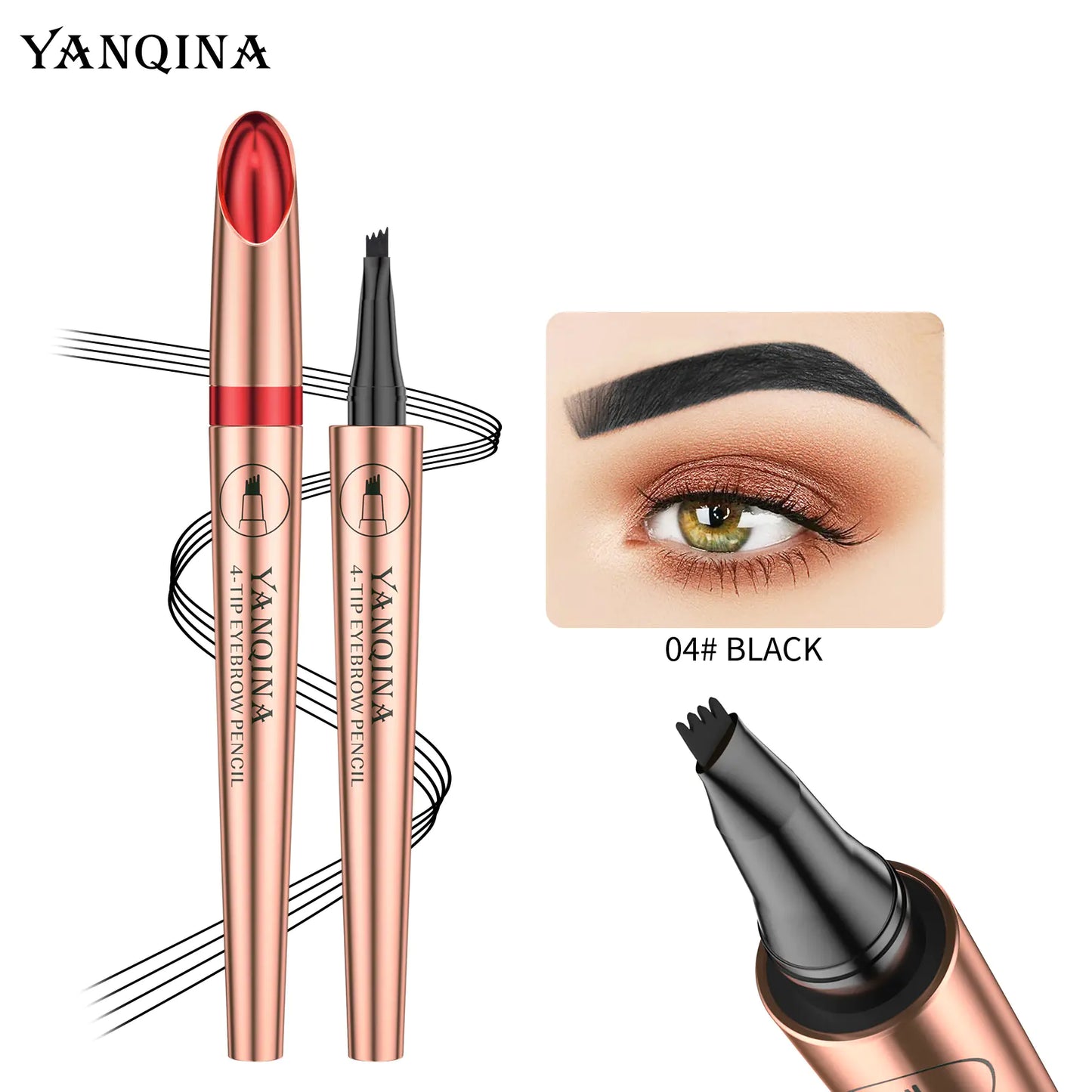 YANQINA Four-Claw Liquid Eyebrow Pencil – Waterproof, Sweat-Proof, Long-Lasting 24H Wear