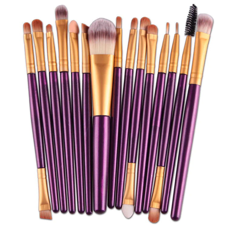 15-Piece Makeup Brush Set – Complete Professional Collection for Face, Eyes, and Brows