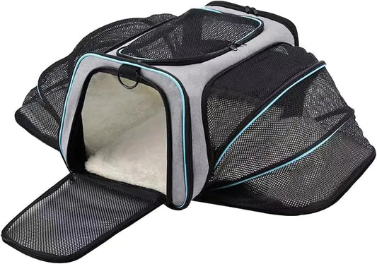 Expandable Airline-Approved Pet Carrier – Soft-Sided Travel Bag for Cats & Small Dogs (Blue, 18")