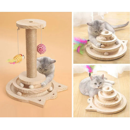 Three-Layer Cat Climbing Frame with Turntable Ball – Interactive Activity Tower for Cats
