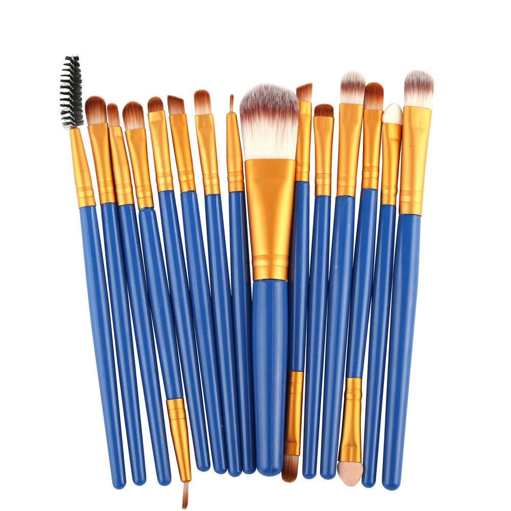 15-Piece Makeup Brush Set – Complete Professional Collection for Face, Eyes, and Brows