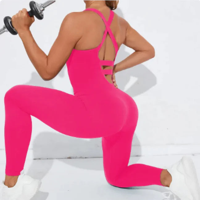 Seamless Quick-Dry Sleeveless Yoga Jumpsuit – One-Piece Performance Activewear for Women – Moisture-Wicking, Sculpting Fit (Black, Gray, Dark Green, Rose Red)