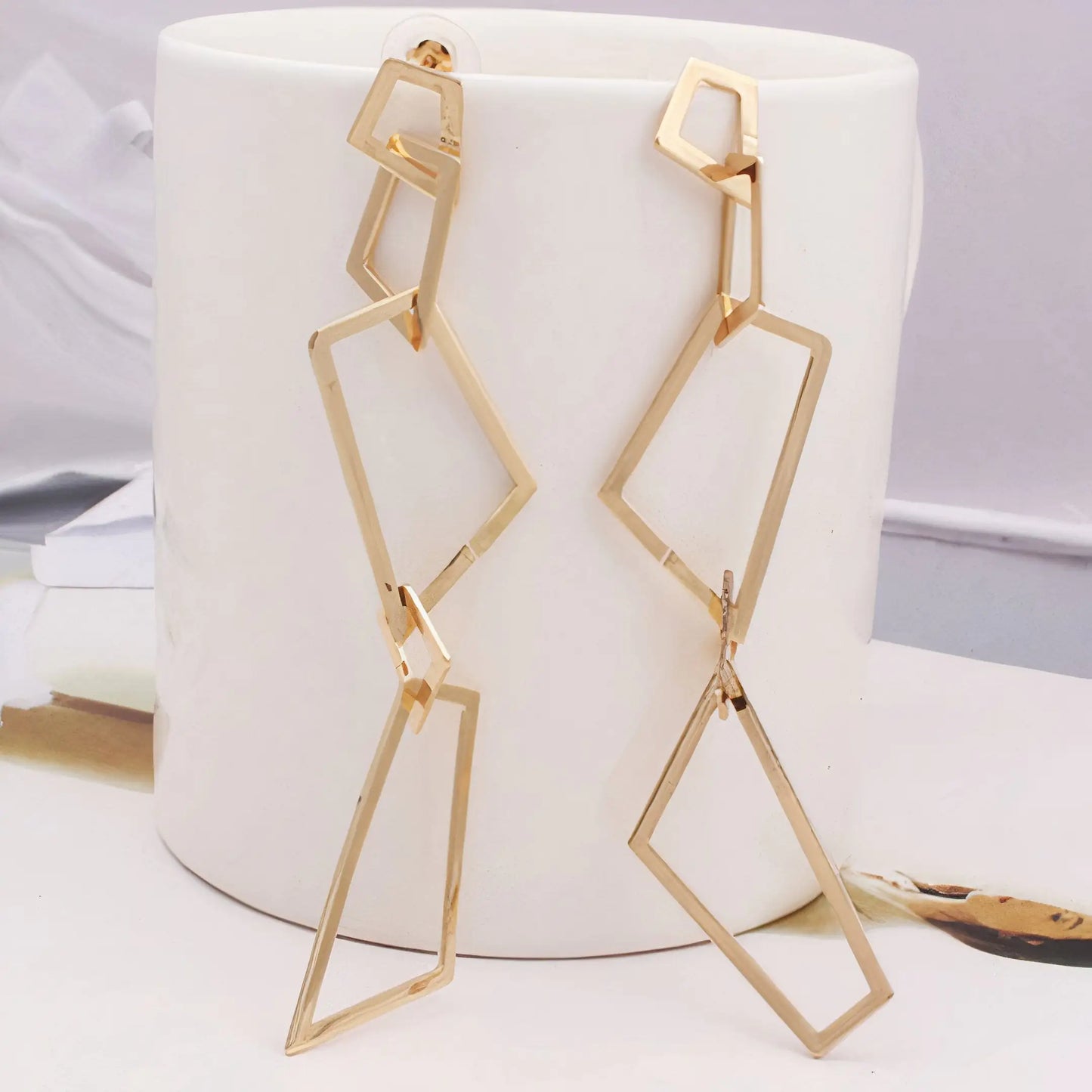 Hollow Rectangle Drop Earrings – Geometric Dangle Design in Gold or Silver Plating