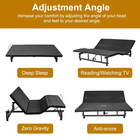 Adjustable Bed Base Frame – Queen Size | Head and Foot Incline, Wireless Remote, Zero Gravity, 4 USB Ports & Under-Bed Nightlight – Quiet Motor