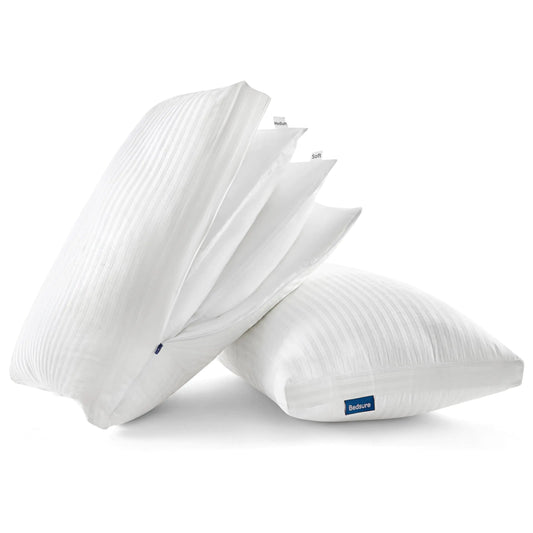Adjustable Layer Bed Pillows for Sleeping – King Size, Set of 2. Soft & Firm Fluffy Pillows with 100% Cotton Cover and 4 Customizable Layers for Back, Side & Stomach Sleepers