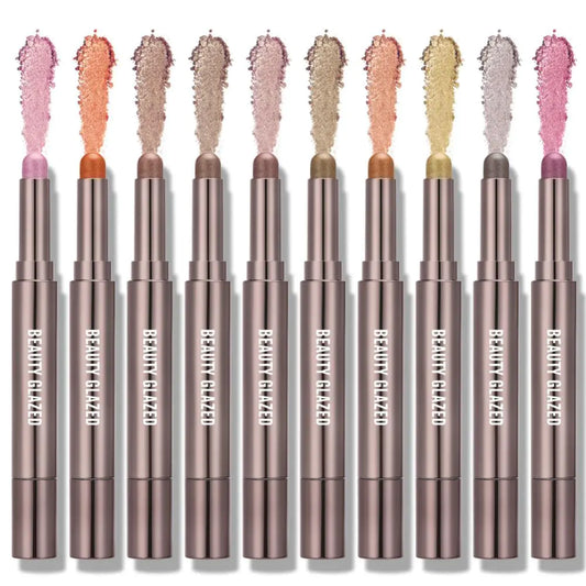 10 Color Double-Ended Eye Shadow Stick – Pearlescent Finish with Built-in Sponge Brush (5.1" Length)