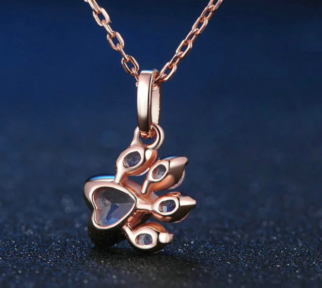 Paw Pendant Necklace in S925 Silver with Gemstones – A Playful Touch of Elegance