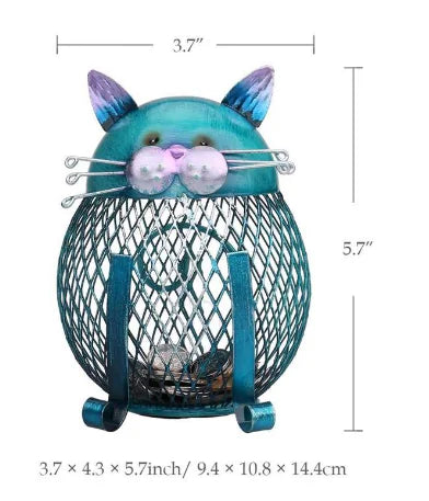 Turquoise Cute Cat Coin Box – Handcrafted Iron Piggy Bank &amp; Whimsical Home Decor