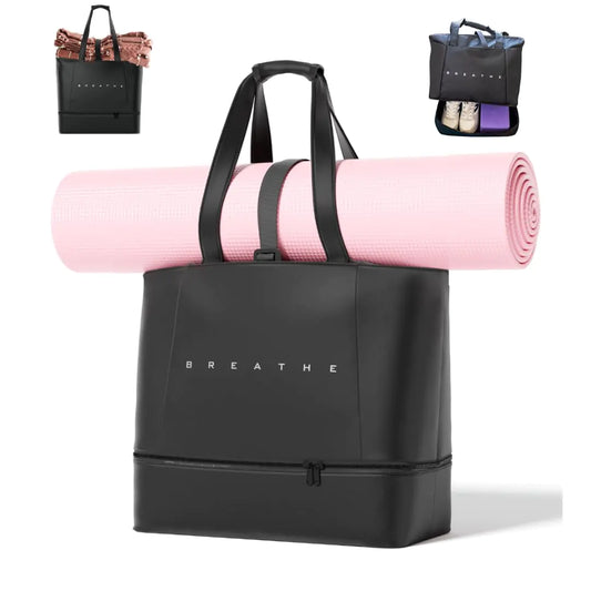 Large Yoga Mat Bag for Women – Waterproof Black Gym Bag to hold your Mat, Shoes, Block &amp; a water Bottle