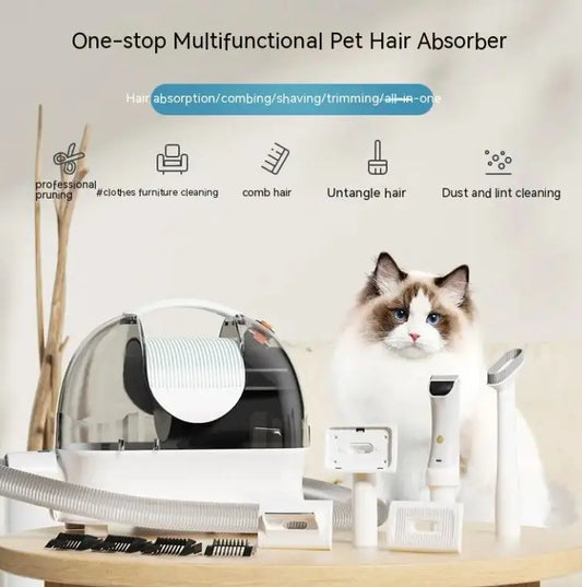 Household Pet Grooming Vacuum Kit – Multifunctional 6-in-1 Hair Absorber with Quiet Motor (Low Noise, 4 trimming Calipers, Clippers, Grooming Tools)