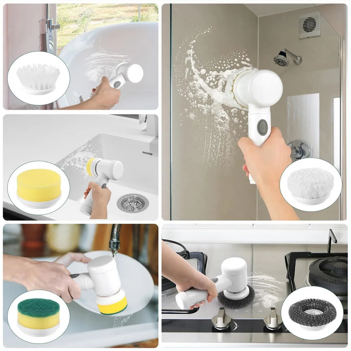 Multifunctional Electric Shoe & Household Cleaner – Rechargeable with 6 Brush Heads (USB Charging, Lightweight & Durable)