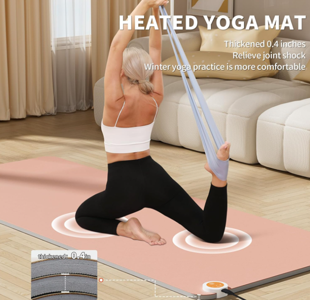 Heated Yoga Mat - 72 x 26.7 x 0.4 in | Intelligent Heating Pad for Hot Yoga, Period Cramps &amp; Winter Workouts – 120V Electric Fitness Mat
