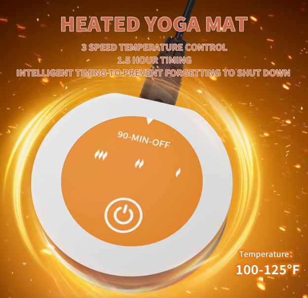 Heated Yoga Mat - 72 x 26.7 x 0.4 in | Intelligent Heating Pad for Hot Yoga, Period Cramps &amp; Winter Workouts – 120V Electric Fitness Mat
