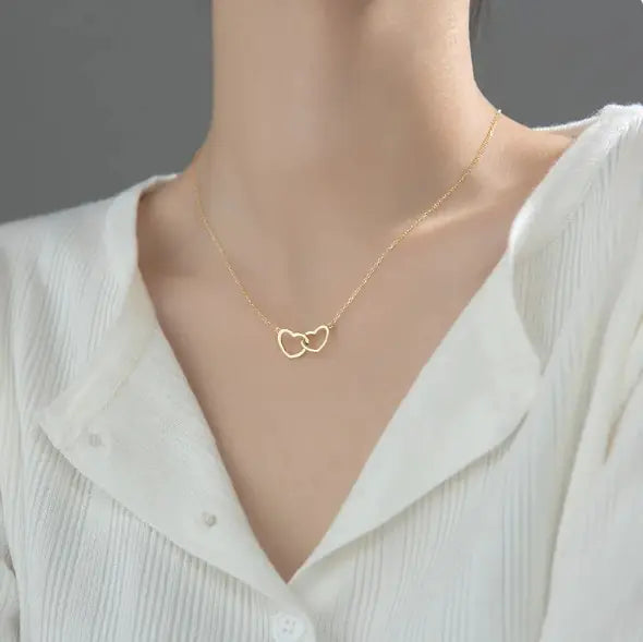 Double Heart Interlocking Titanium Steel Necklace