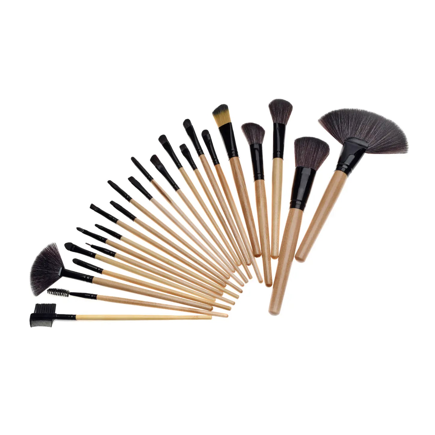 24-Piece Professional Makeup Brush Set – Wooden Handle, Synthetic Fiber Bristles (Pink, Black, Wood Color)