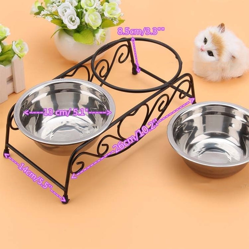 High-End Dual-Use Elevated Stainless Steel Pet Bowl with Black Iron Stand