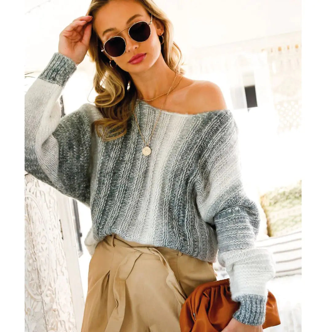 DGD Degrade Sweater – Wide Neckline, Loose Fit, Soft Gradient Knit (S–L)
