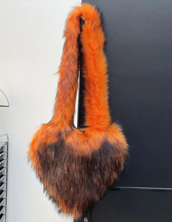 Women Heart Shape Faux Fur Fleece Shoulder Bag