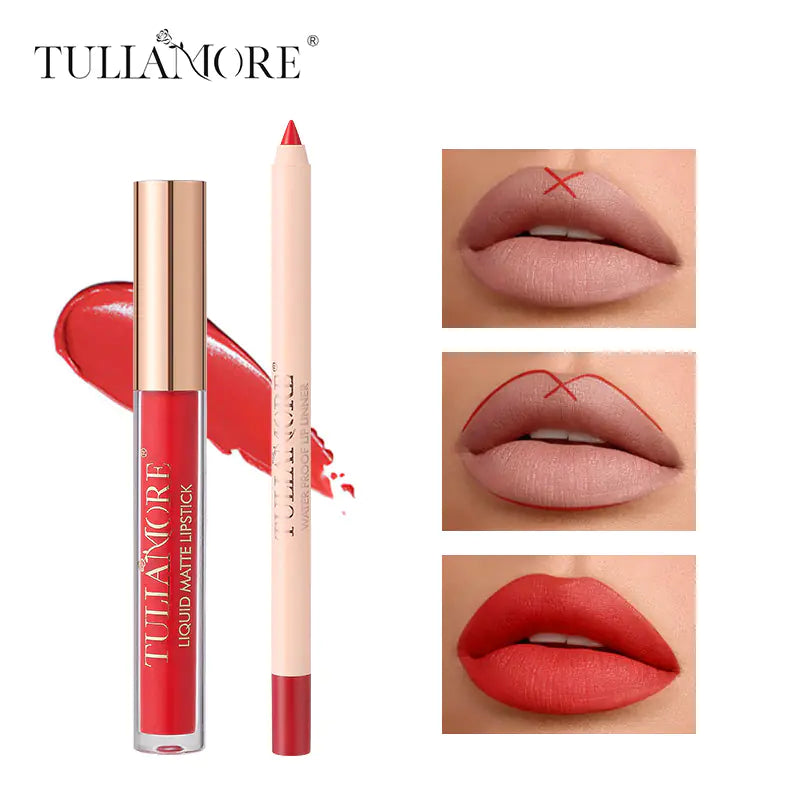 Waterproof Matte Air Lip Glaze & Lip Pencil Set