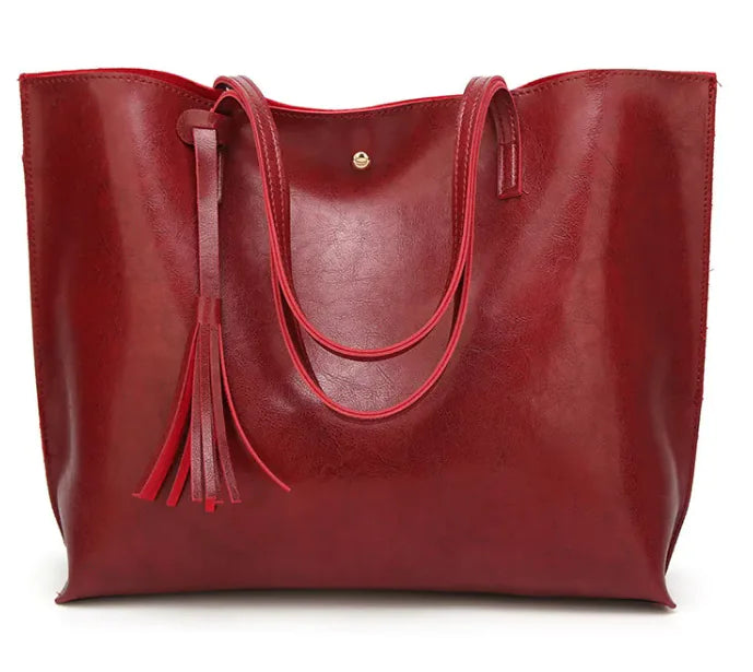 Women's Tassel Shoulder Bag – Elegant Horizontal Tote with Large Capacity & Double Straps