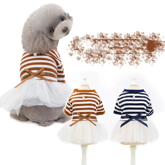 Spring & Summer Dog Princess Dress – Cotton Comfort with Elegant Flair (Coffee & Navy Blue)